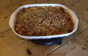 Rhubarb & Walnut Bread & Butter Pudding