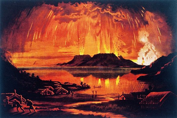 Famous painting of Mount Tarawera eruption 1886