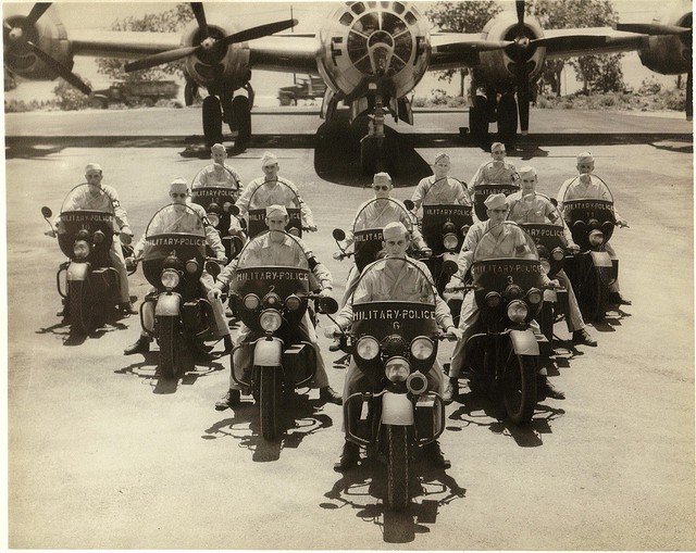 Military police on Harley-Davidson 74s