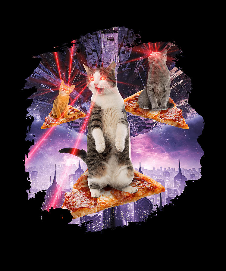 Laser Cats Pizza Kitties Digital Art by Mooon Tees - Pixels