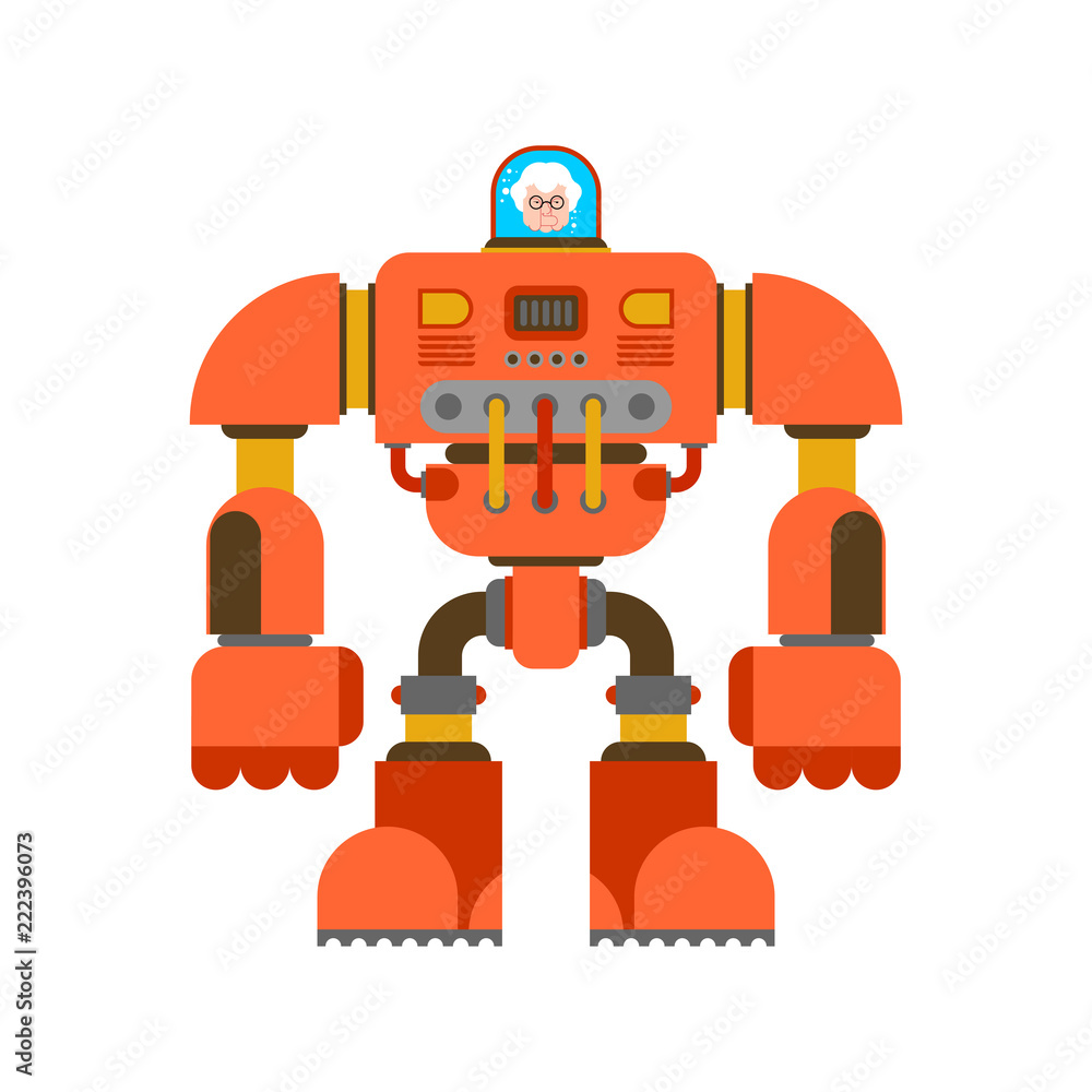 Robot Exoskeleton grandmother. Grandma Cyborg warrior future. Vector  illustration Stock Vector | Adobe Stock