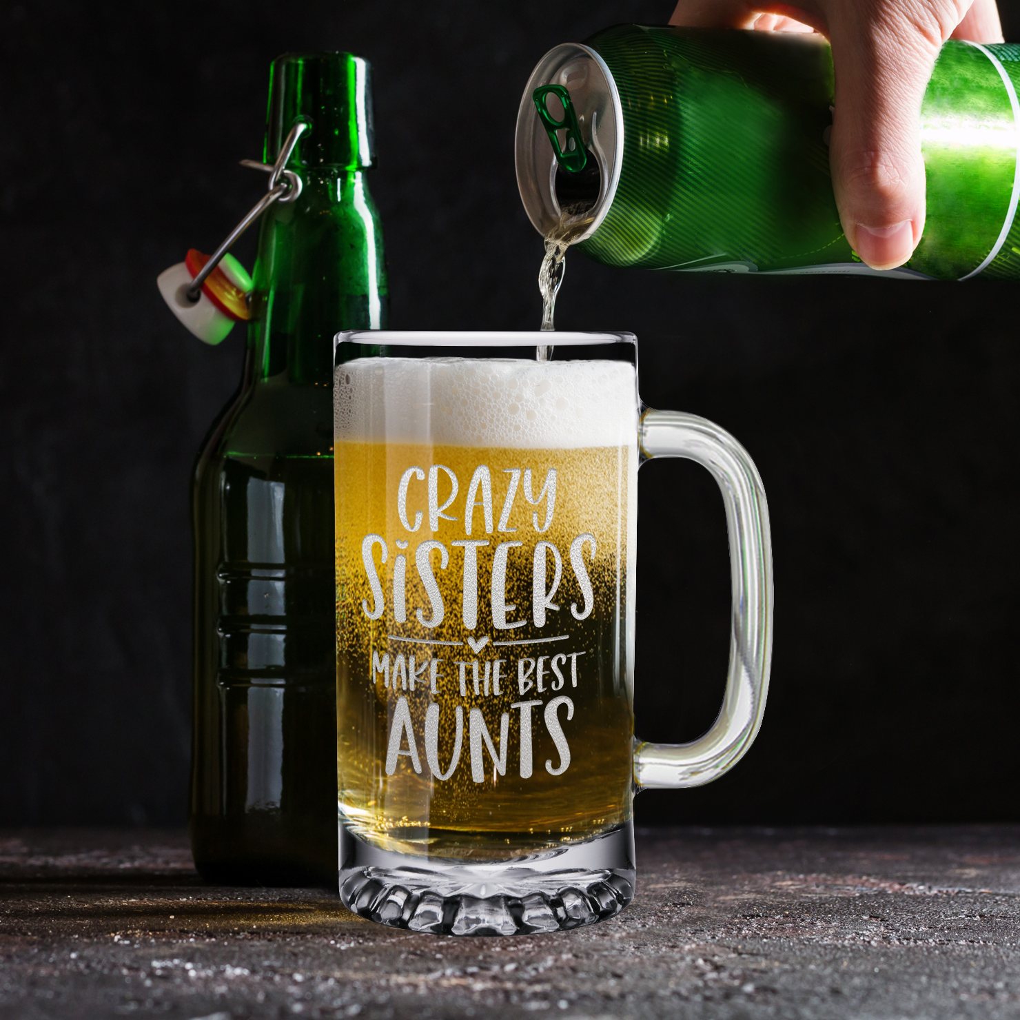 Crazy Sisters Best Aunts Etched on 16 oz Beer Mug Glass - Cuptify