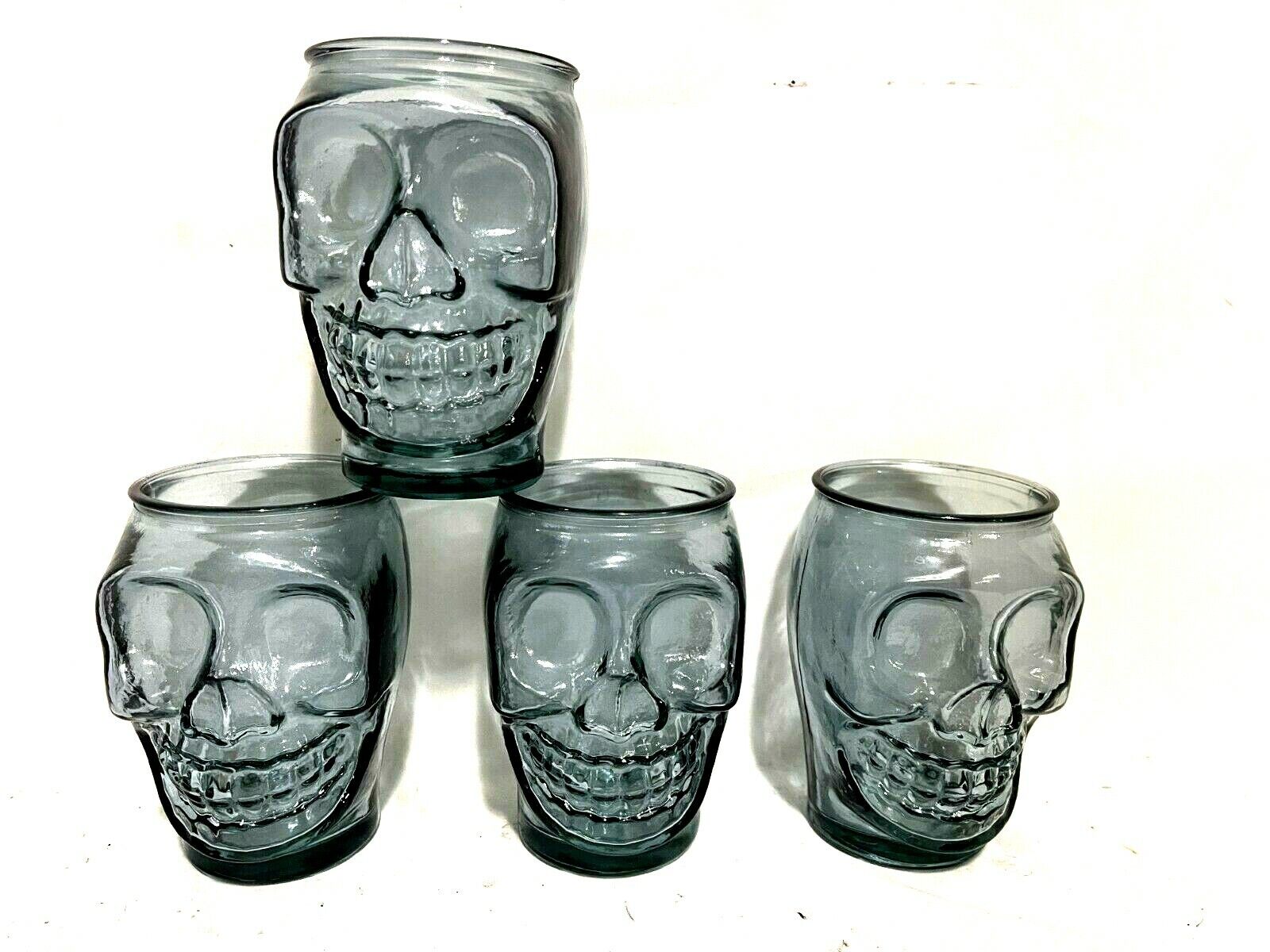 Skull Drinking Glasses Clear Blue/Grey Tint Set Of 4 | eBay