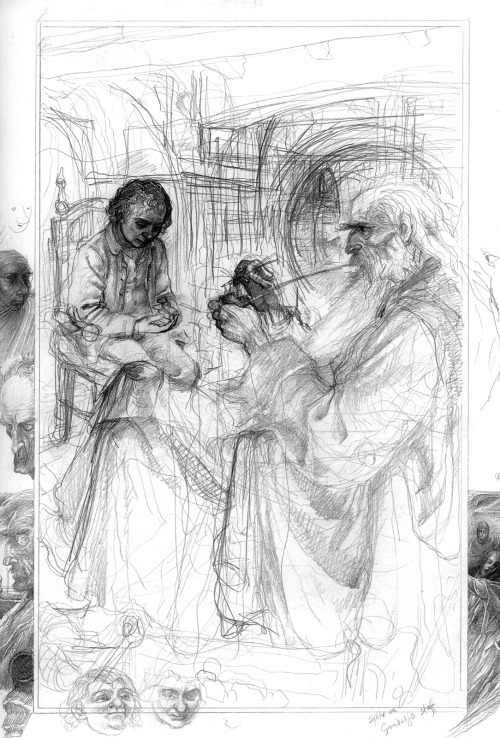 The Art of Alan Lee and John Howe — Frodo and Gandalf sketch by Alan Lee