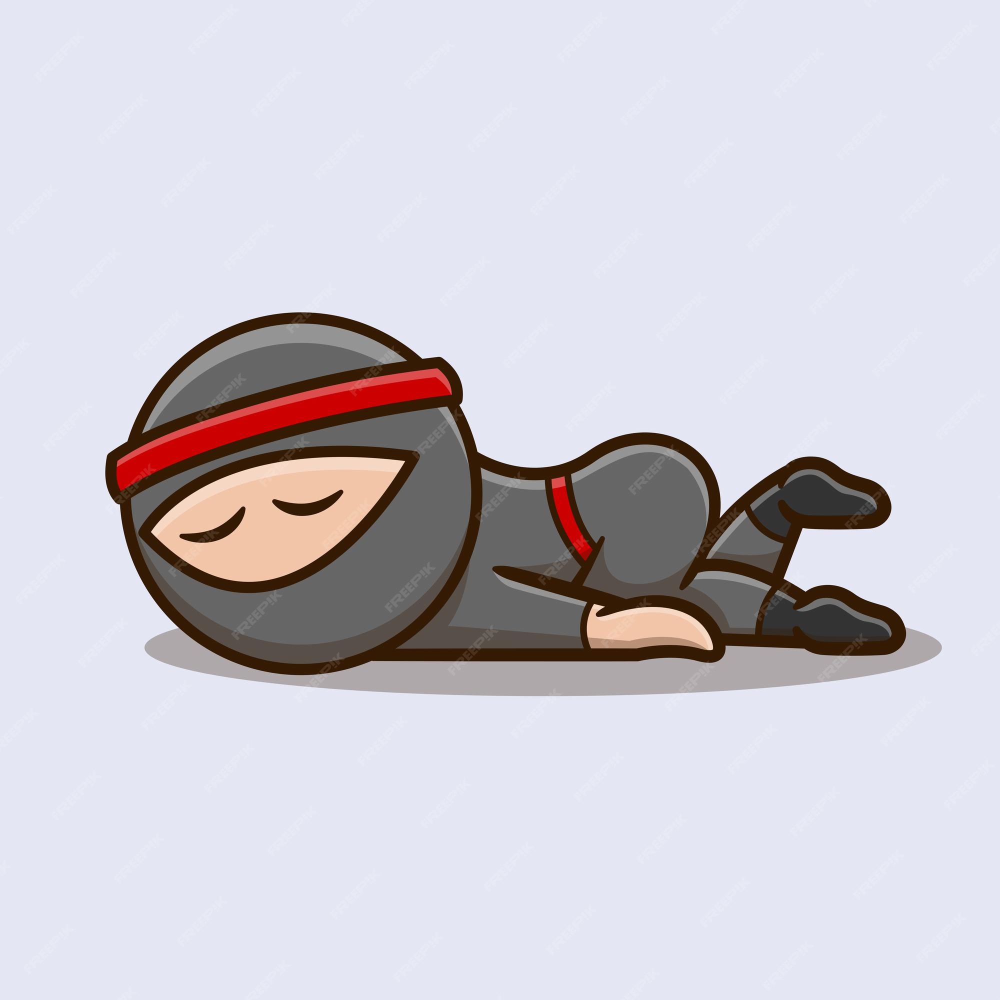 Premium Vector | Cute ninja sleeping on the floor cartoon illustration