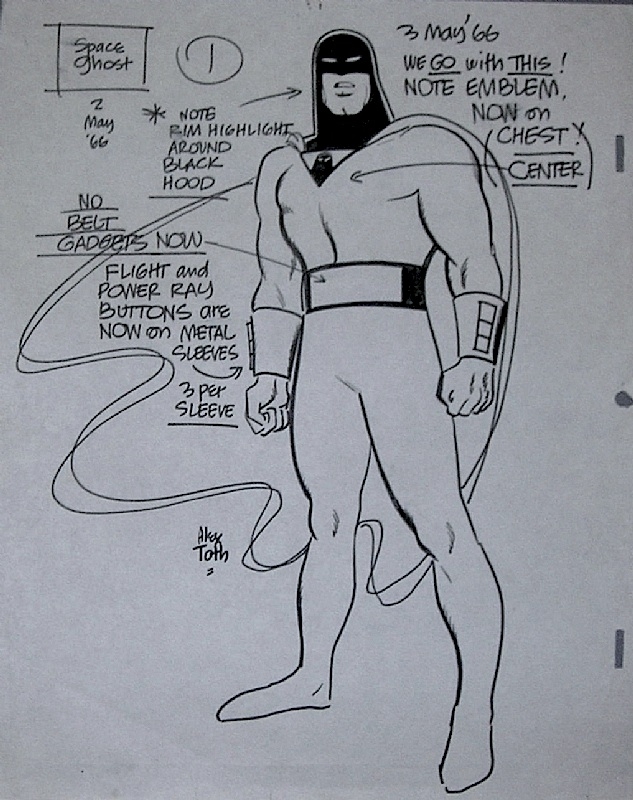 Original Model Sheet for Space Ghost, Final Design, by Alex Toth, in C E's  Hanna Barbera Studio Pt. 2 - Storyboards, Model Drawings, & Animation  Drawings, 1950s and 1960s Comic Art Gallery Room